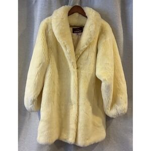 Vintage 1980's Jordache Faux Fur Coat size 13/14 Soft Yellow Color